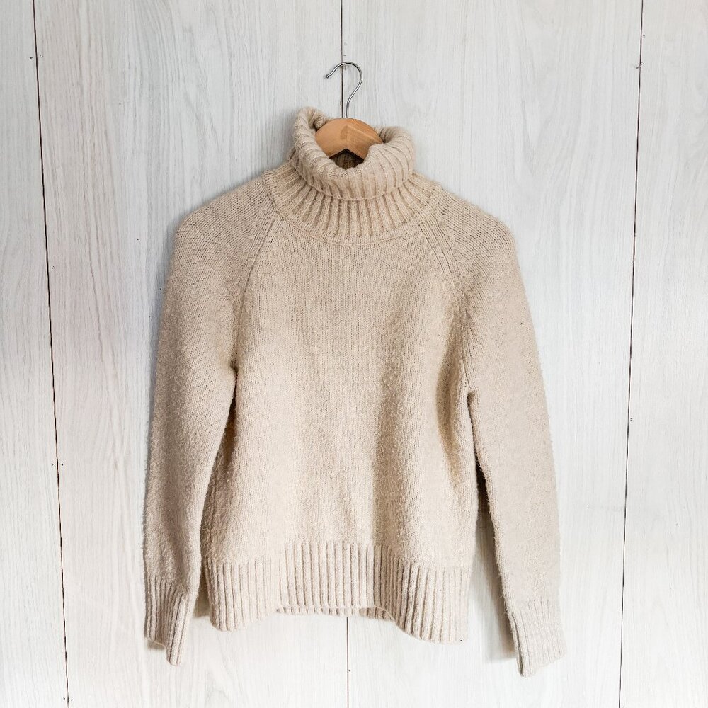 Frank and Oak Seawool Blend Classic Cream Turtleneck Sweater